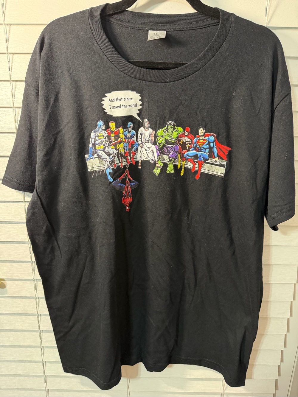 Black Graphic Superhero Crew Neck T-Shirt